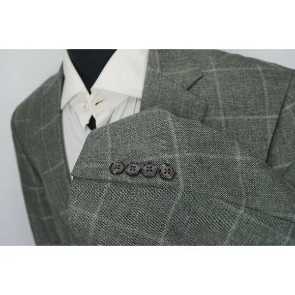 Jos A Bank Signature Collection Tailored Fit Silk Linen Gray Plaid Sport Coat 41